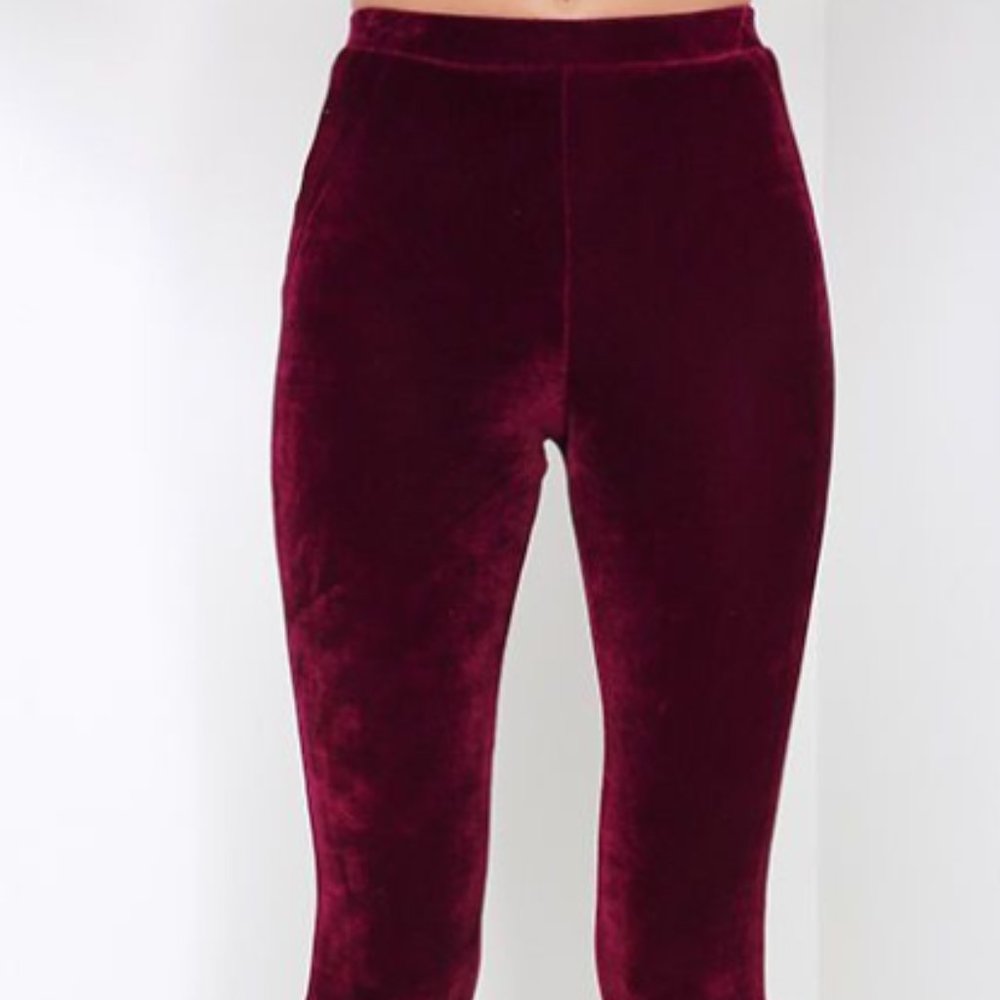 Red Velvet Fitted Flare Pants